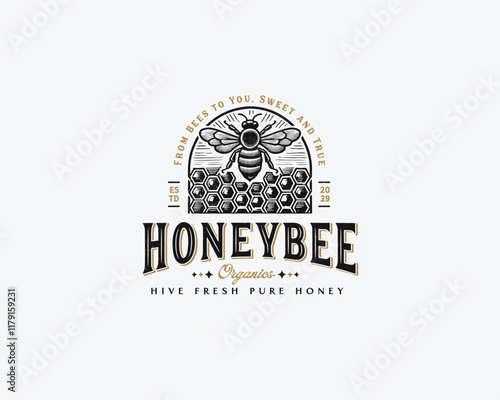 Vintage classic organic fresh bee honey logo template 