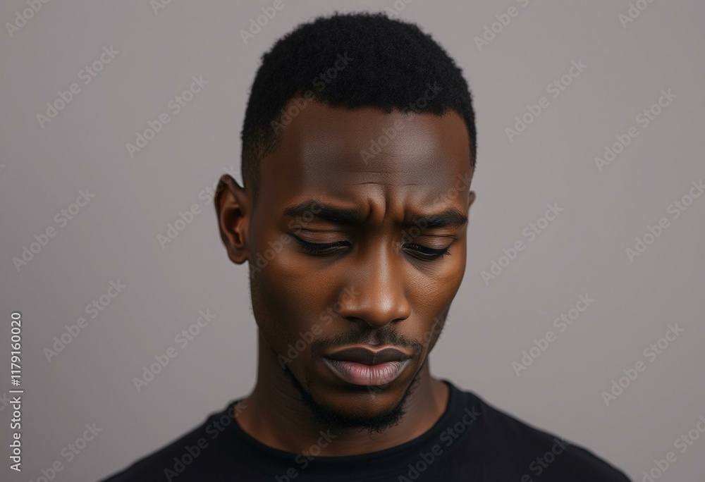 Portrait of a male Afro-American person with a somber expression Portrait of a male Afro-American person with a somber expression