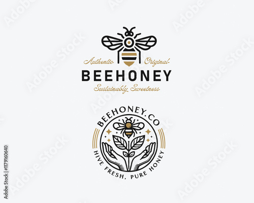 Vintage classic organic fresh bee honey logo template
