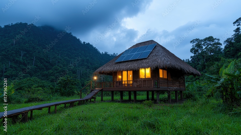 Charming Thatched Roof Hut Nestled in Lush Green Landscape Surrounded by Vibrant Flora Evoking Tranquility and Simplicity Charming Thatched Roof Hut Nestled in Lush Green Landscape Surrounded by Vibrant Flora Evoking Tranquility and Simplicity