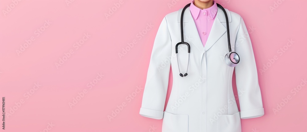 Professional Medical Attire with Stethoscope on Pink Background Professional Medical Attire with Stethoscope on Pink Background