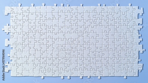 Complete white jigsaw puzzle on blue background. (1)
