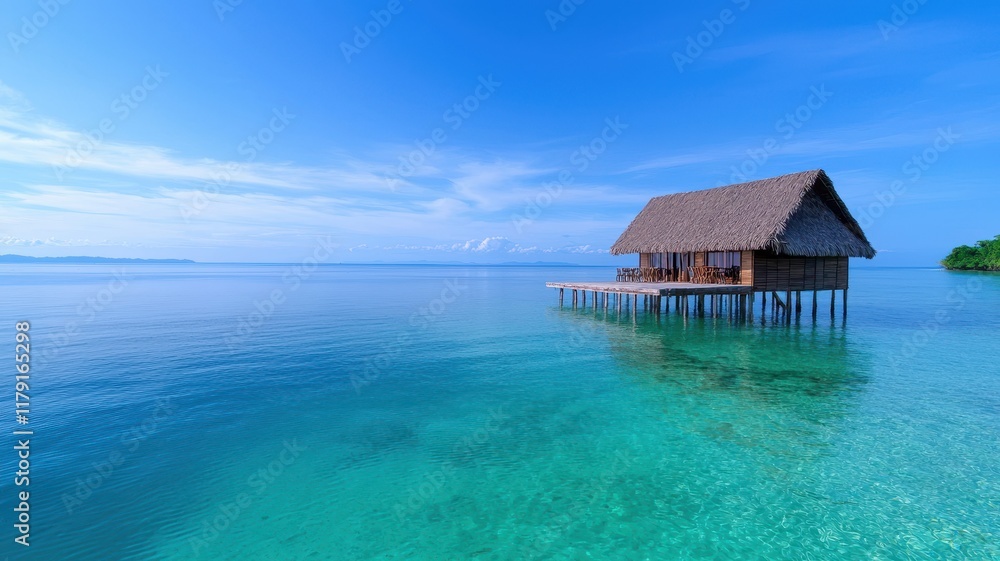 Charming Seaside Hut on Wooden Pier Surrounded by Tranquil Ocean Waves Offering Scenic Views and Relaxing Coastal Vibes Charming Seaside Hut on Wooden Pier Surrounded by Tranquil Ocean Waves Offering Scenic Views and Relaxing Coastal Vibes