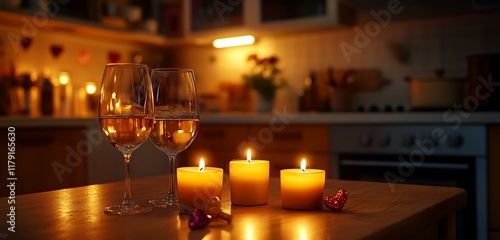 cozy valentine wine and candle on the table