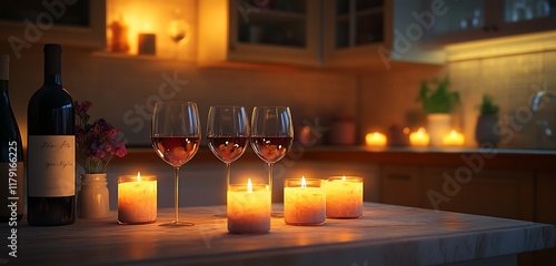 cozy valentine wine and candle on the table