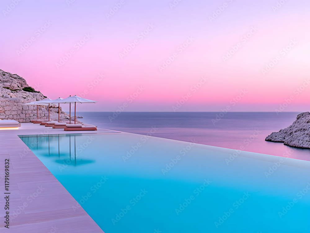 Obraz premium Sunset Infinity Pool Illustration