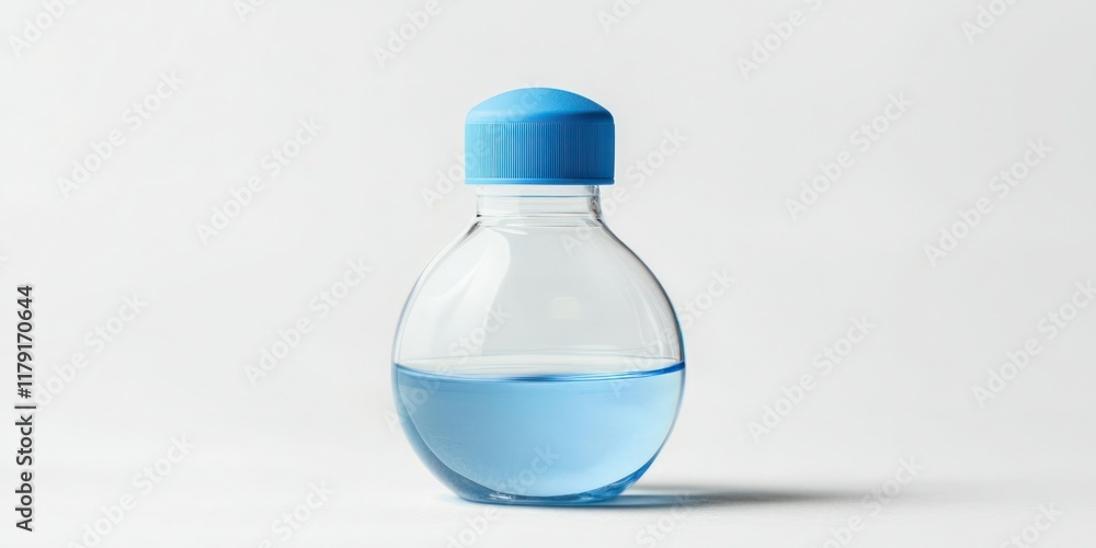 Fototapeta premium Filled baby bottle with blue cap on white background