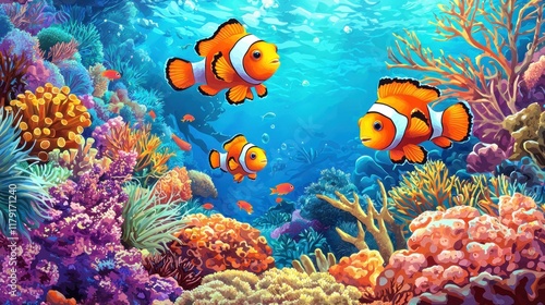 Wallpaper Mural Vibrant Underwater Paradise: A Colorful Coral Reef Scene Torontodigital.ca