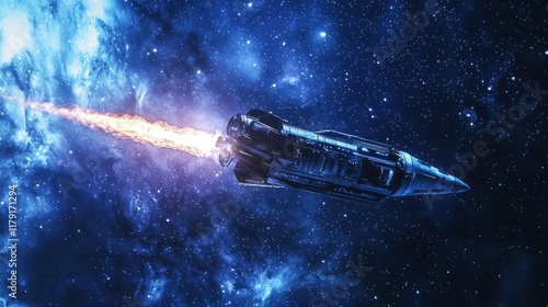 Wallpaper Mural Cosmic Voyage: A Rocket's Fiery Ascent Through the Nebula Torontodigital.ca