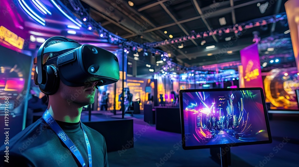 Immersive Experience at Virtual Reality Exhibition with Technology Display Immersive Experience at Virtual Reality Exhibition with Technology Display