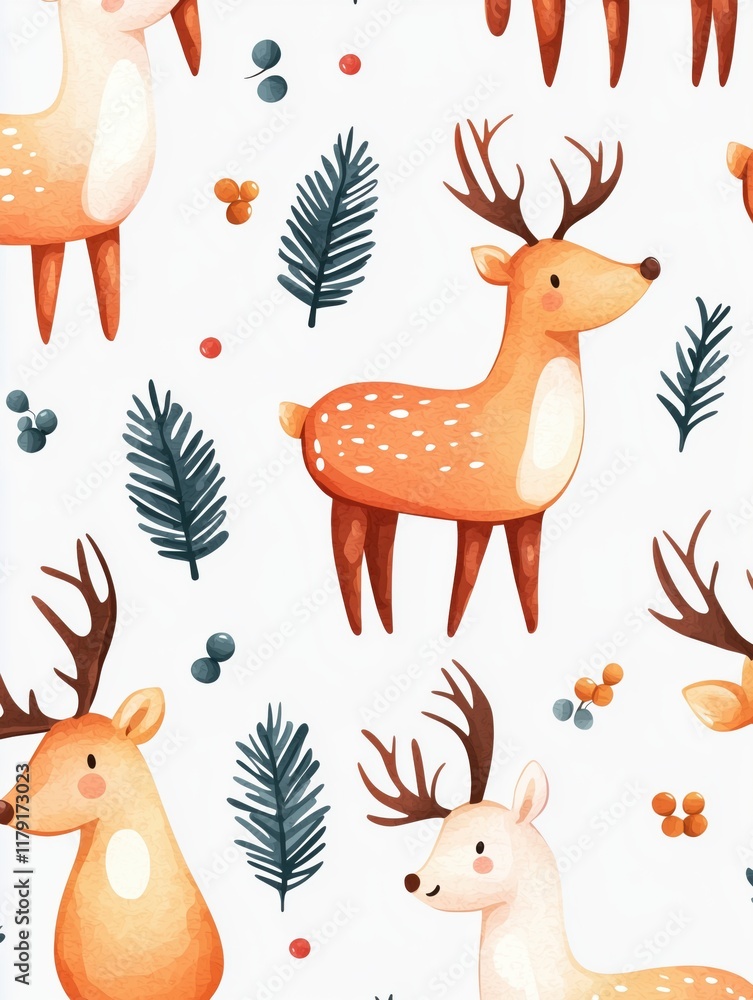 Fototapeta premium Nordic Christmas Patchwork: Elegant Winter Motifs in Muted Tones