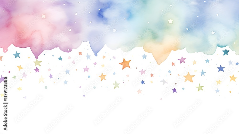 Obraz premium Whimsical Watercolor Celestial Background with Easter Eggs and Stars