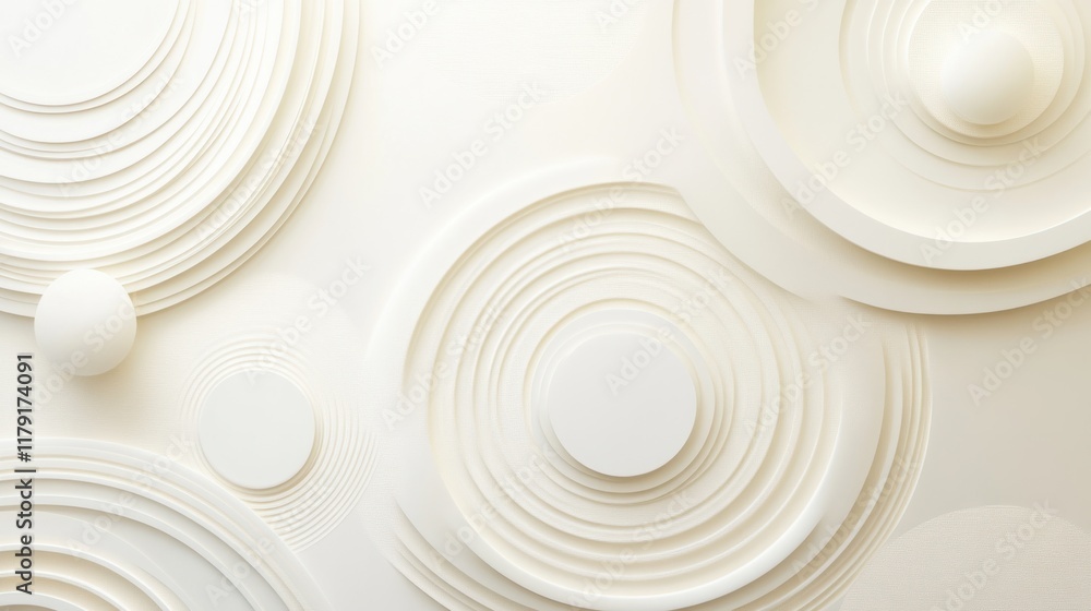 Obraz premium A minimalist 3D art mural featuring abstract circular designs in soft gradients, on a clean light-toned background