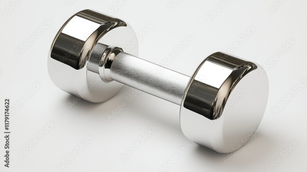 A sleek steel dumbbell with chrome finish, isolated on a clean white background, highlighting its smooth surface and ergonomic design. A sleek steel dumbbell with chrome finish, isolated on a clean white background, highlighting its smooth surface and ergonomic design.