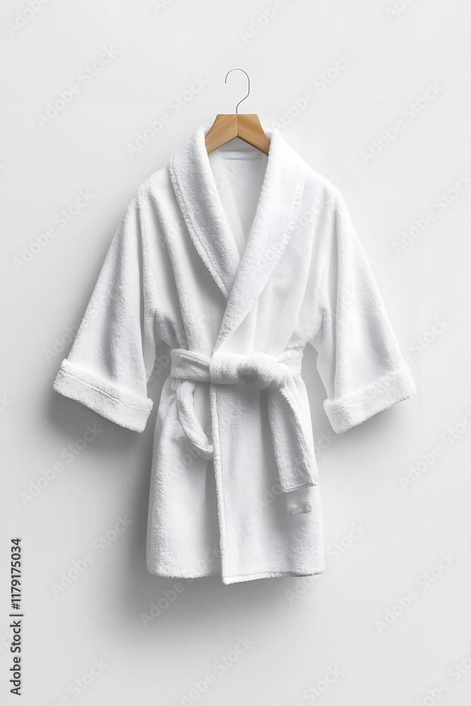White textile fleece soft bathrobe on a white background White textile fleece soft bathrobe on a white background
