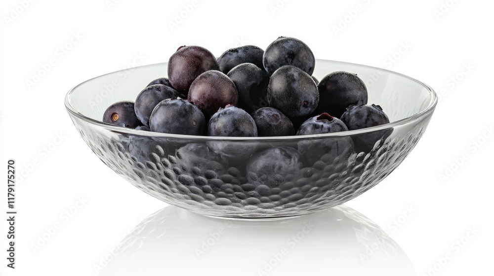 A small glass bowl filled with ripe blueberries, isolated on a bright white background for a clean look. A small glass bowl filled with ripe blueberries, isolated on a bright white background for a clean look.