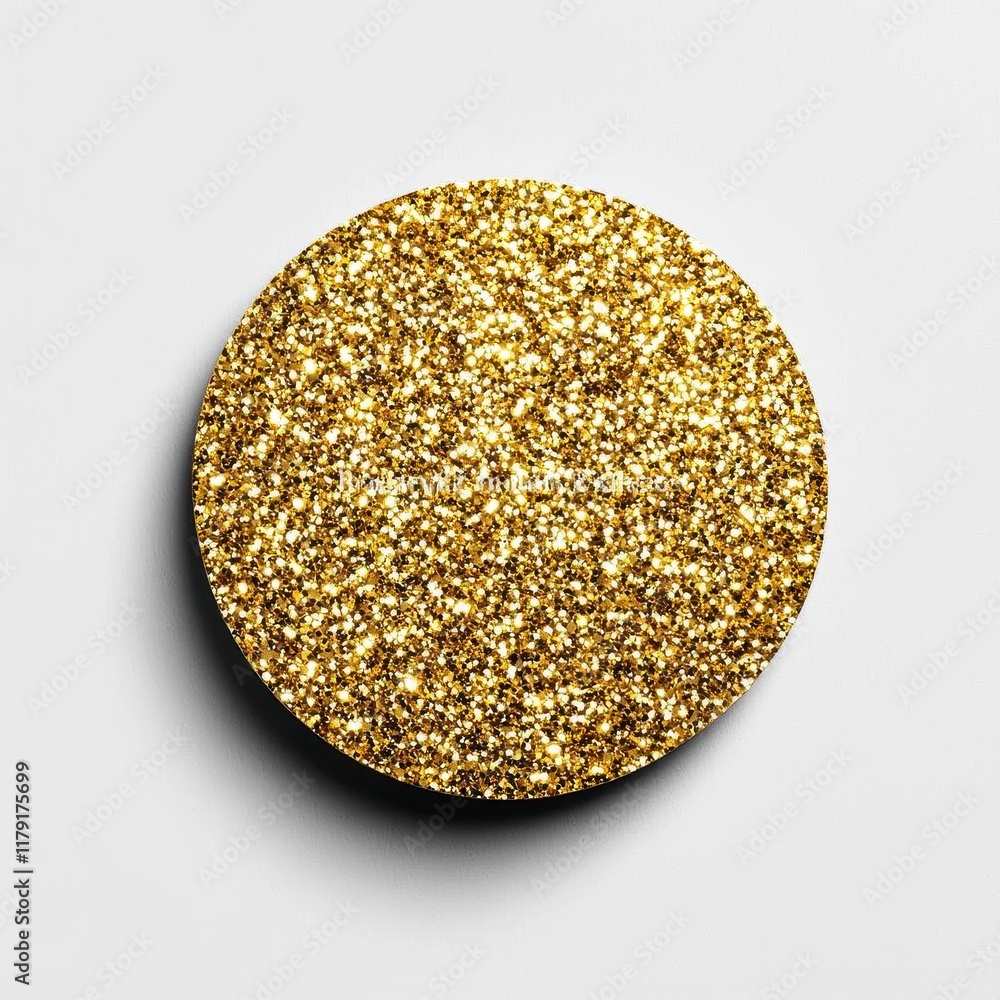 A photostock of golden glitter smeared in a circular pattern on a clean white surface, symbolizing luxury and celebration. High Quality