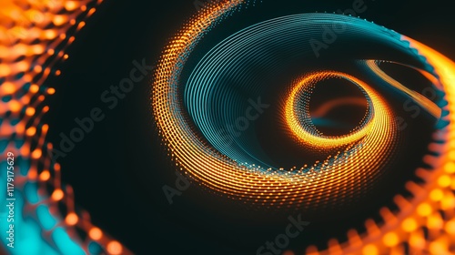 Infinite Fractal Geometries of Glowing Orange and Teal Spirals with Sharp Edges on Dynamic Black Background photo