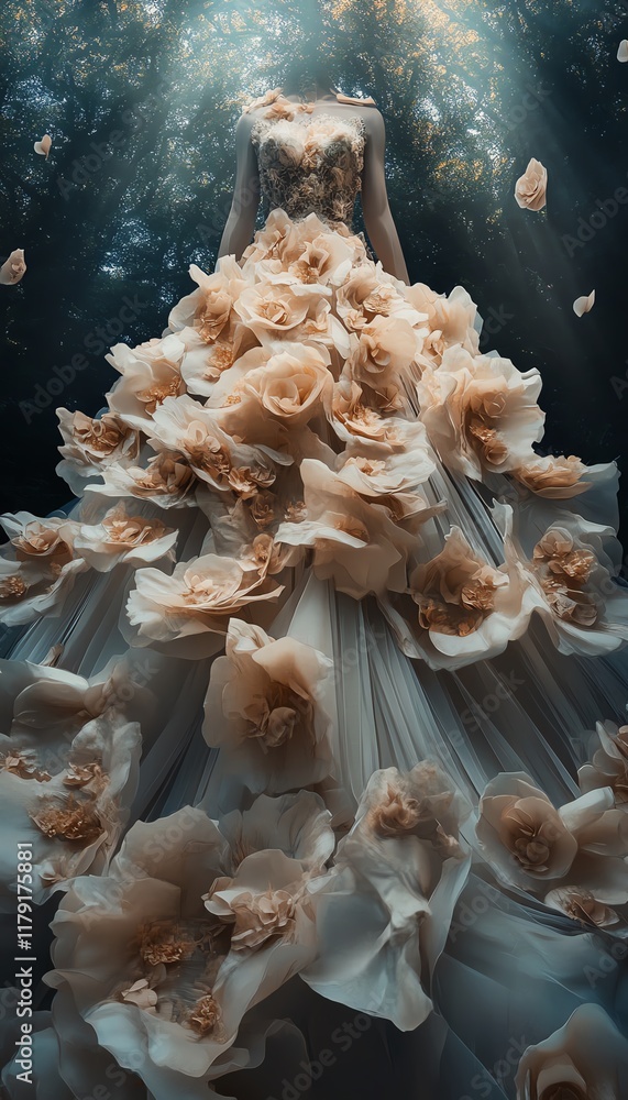 Fototapeta premium Worms-eye view of a stunning nature-inspired gown