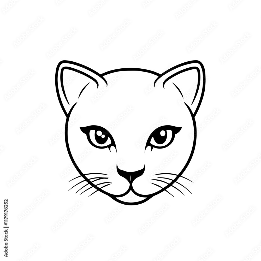Outline icon of a cute panther face with expressive features on a white background Outline icon of a cute panther face with expressive features on a white background