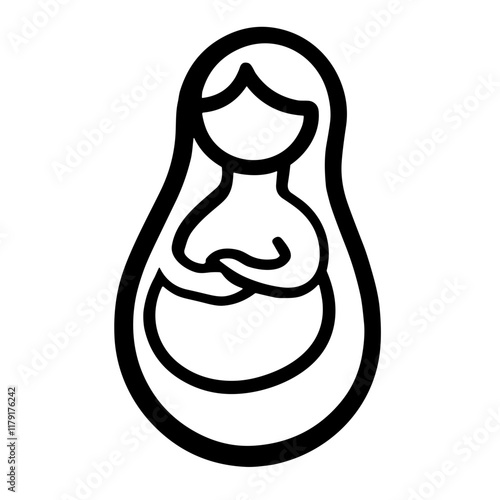 Outline icon of a pregnant woman with crossed arms on a white background