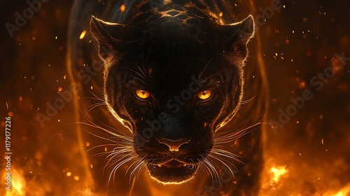 Wallpaper Mural Black panther in wildlife predator scene with fire high resolution hd picture Torontodigital.ca