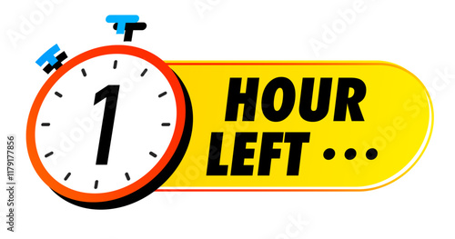 Countdown 1 hour left vector badge for social media post, promotion, promo offer