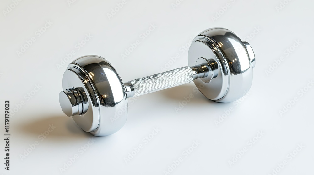 A steel dumbbell with a shiny chrome finish, isolated on a stark white background, emphasizing its professional appeal. A steel dumbbell with a shiny chrome finish, isolated on a stark white background, emphasizing its professional appeal.