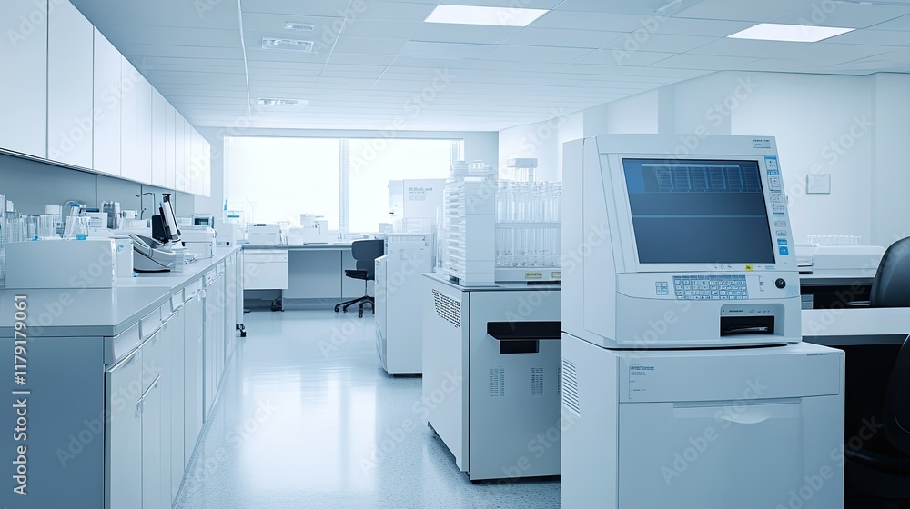 Modern Laboratory Interior with Equipment and Workspaces for Research Modern Laboratory Interior with Equipment and Workspaces for Research
