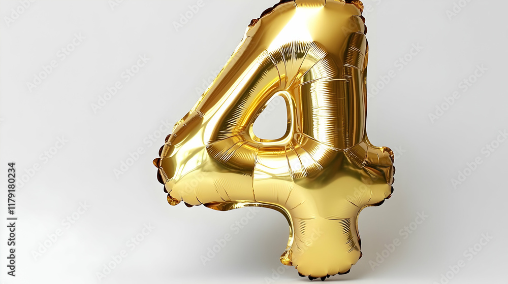 Fototapeta premium Golden Number Four Balloon Floats Elegantly on a Neutral Background, Ready for Celebration