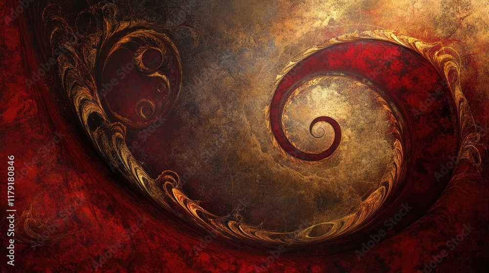 Naklejka premium A high-resolution abstract piece with bold red and gold swirls, accented by dark, dramatic tones
