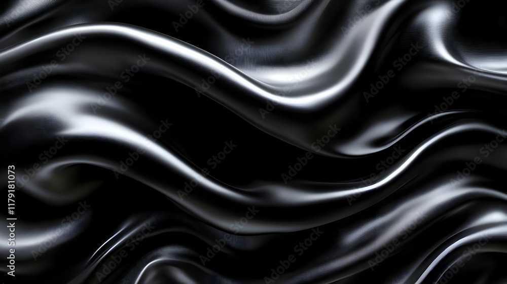 Obraz premium Abstract Black and Silver Metallic Wavy Background with Elegant and Luxurious Texture Seamlessly