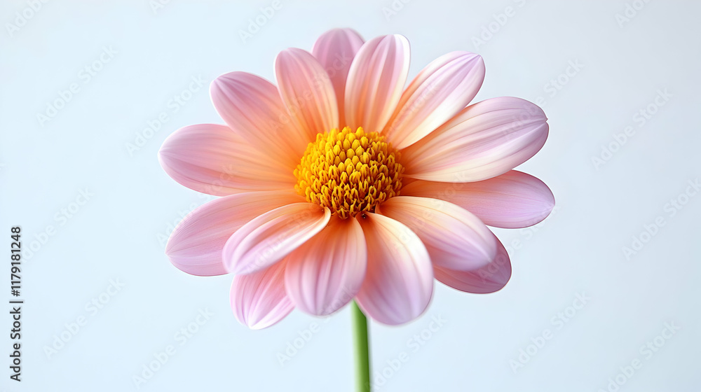 Single Pink Dahlia Flower Blooms Beautifully on a Light Blue Background Single Pink Dahlia Flower Blooms Beautifully on a Light Blue Background