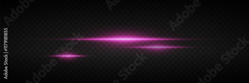 Horizontal laser lines and rays of light. On a transparent background.