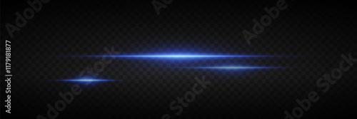 Horizontal laser lines and rays of light. On a transparent background.