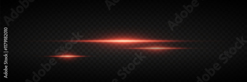 Horizontal laser lines and rays of light. On a transparent background.