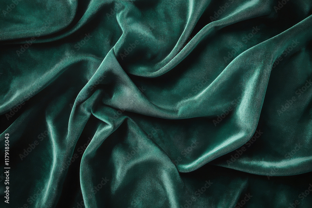 Fototapeta premium Luxurious emerald green velvet fabric with soft folds symbolizing elegance, luxury, and sophistication