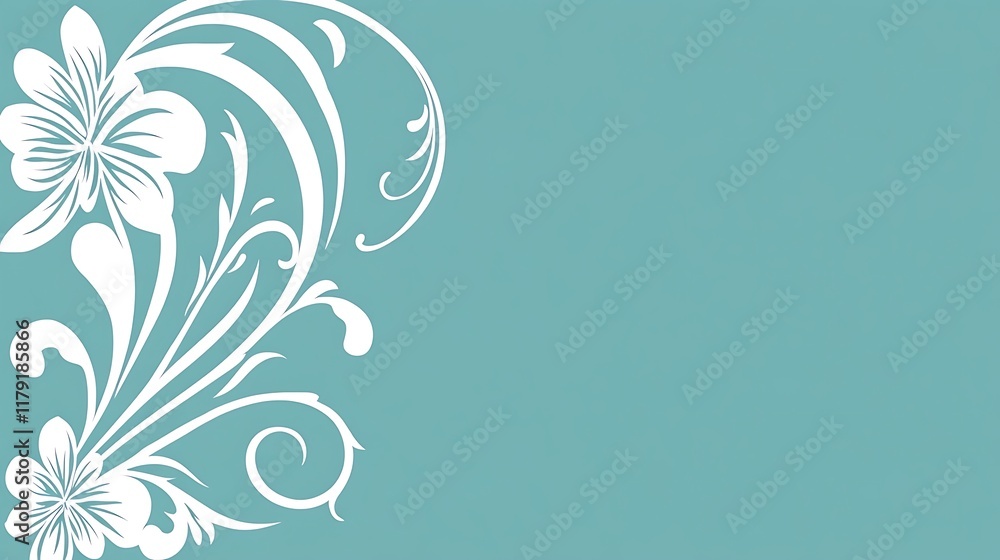 White Floral Design on Teal Background White Floral Design on Teal Background