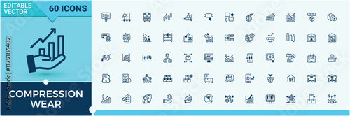 Compression Wear Beauty linear icon collection. Contains such icons as management, food, product, cloth, on, app, stocking and more. Minimalistic icons. Outline and solid pictogram.
