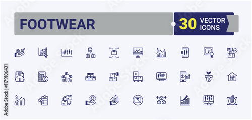 Set of Footwear line icons. Contains related to snow, men, cloth, stock, app and more. Minimal linear icons. Solid line editable stroke. Vector line and solid icons.