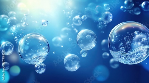 Wallpaper Mural Abstract Blue Bubbles Floating in Water. Torontodigital.ca