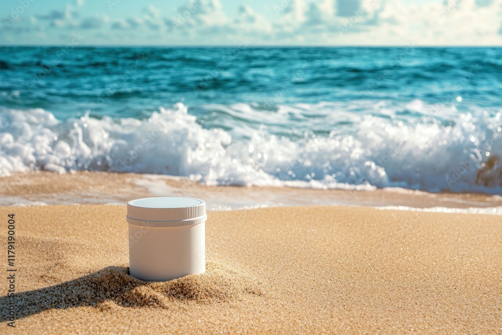 Beach supplement ads featuring relaxing waves and white sand a serene coastal scene for your wellness journey in a tranquil environment Beach supplement ads featuring relaxing waves and white sand a serene coastal scene for your wellness journey in a tranquil environment