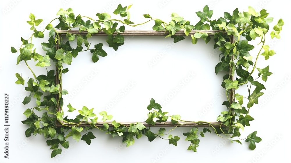 Naklejka premium A rectangular frame adorned with lush green ivy leaves against a plain background, creating a natural and fresh aesthetic.