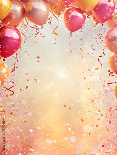 Birthday Frame with Cascading Balloons and Confetti