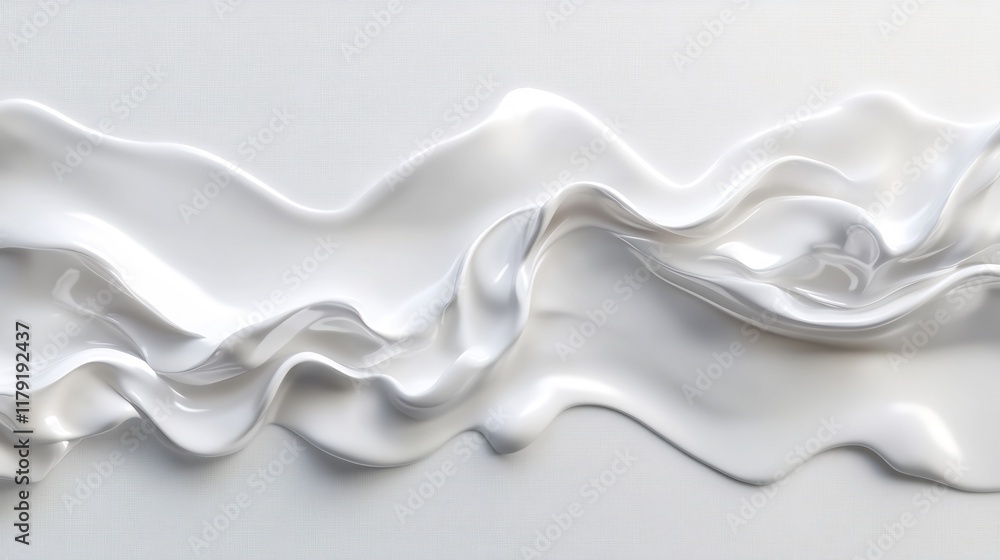 Fototapeta premium Abstract White Liquid Flowing Dynamically: 3D Render of Elegant, Smooth, Creamy Waves