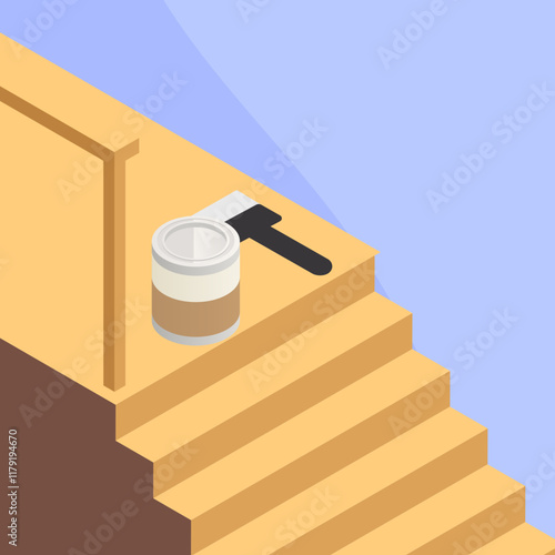paint roller and bucket on stairs