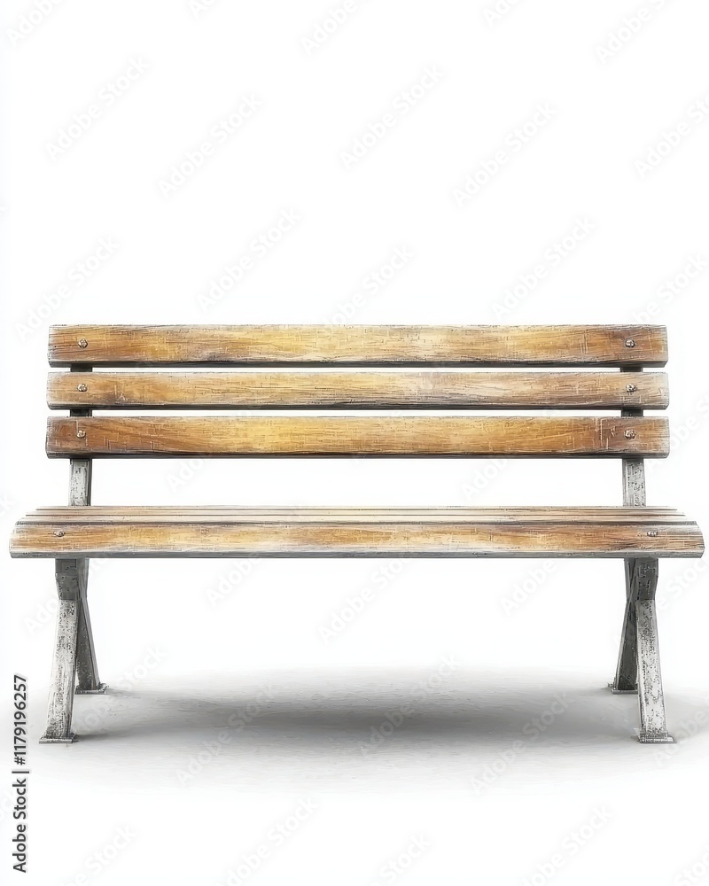 Wooden Park Bench with Metal Legs Isolated on White Background Wooden Park Bench with Metal Legs Isolated on White Background