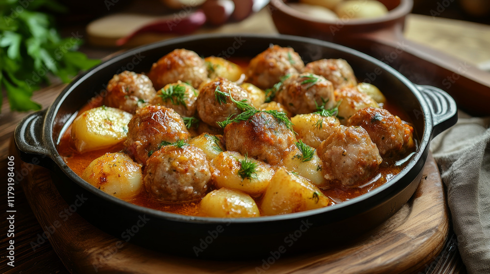 Croatian cuisine menu cover, food dishes and meals, vector restaurant poster. Croatia traditional meals of Istrian stew, meatballs polpette with tomato sauce, squid with potatoes and Zagorski strukli Croatian cuisine menu cover, food dishes and meals, vector restaurant poster. Croatia traditional meals of Istrian stew, meatballs polpette with tomato sauce, squid with potatoes and Zagorski strukli