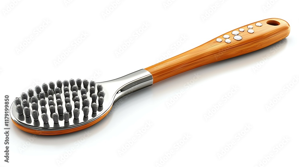 Wooden handled oval bath brush with grey bristles, isolated on white. Wooden handled oval bath brush with grey bristles, isolated on white.