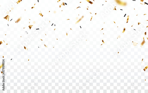 Gold confetti and ribbon banner, isolated on transparent background
